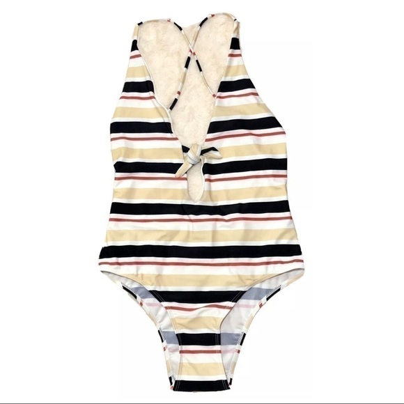 6 Shore Road Designer Striped One-Piece Swimsuit XS Plunging Low-Cut NWT - Picture 4 of 11